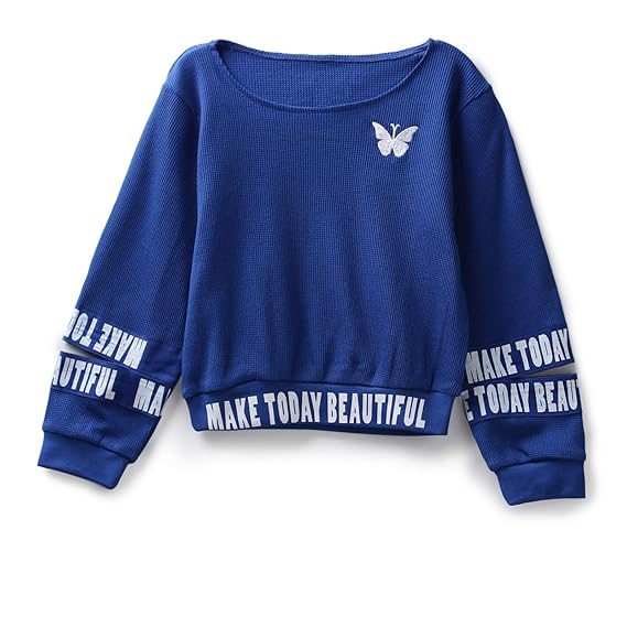 Under Fourteen Only Sweatshirts for Girls Hoodie Cotton Regular Fit Full Sleeves Solid Casual Winter Wear (6 Years to 7 Years, Blue)