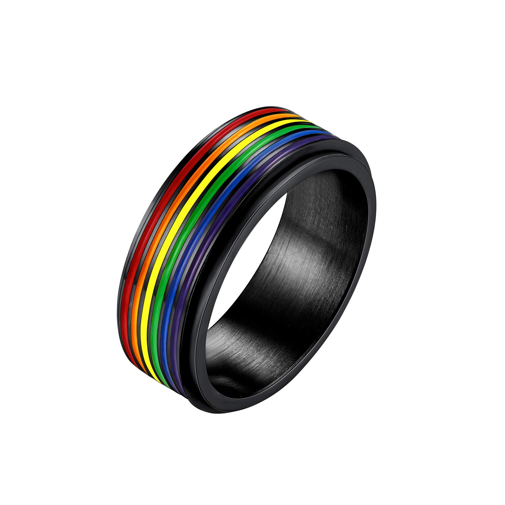 Bandmax Bague Fierté Homme Tournante en Acier Inoxydable, LGBT Anneau Anti-stress Taille 54