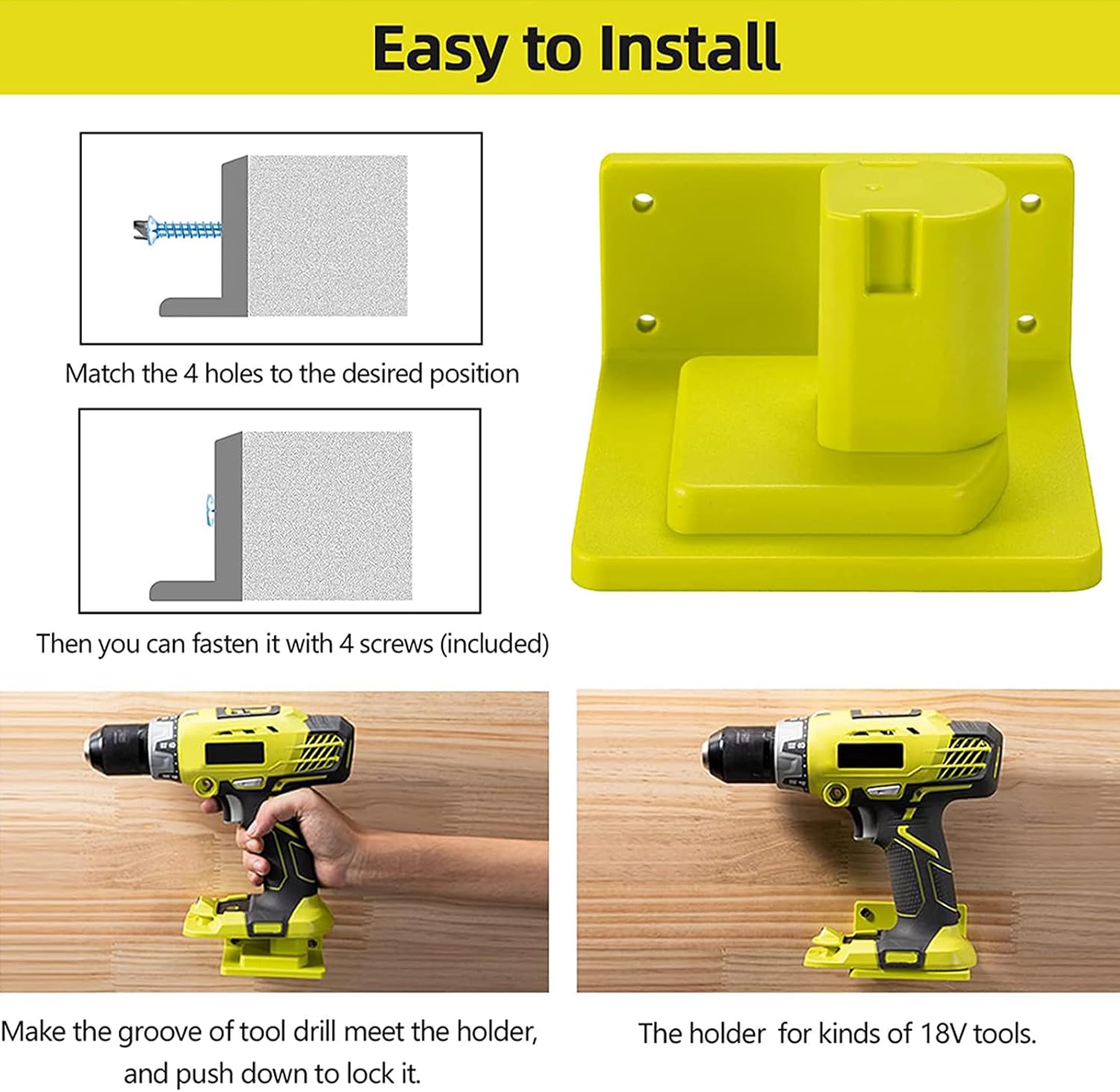 10 Pack Tool Holder Compatible with Ryobi 18V Power Tool Wall Mount Portable Holder Mount Hanger Storage Organizer with Screws Easy Installation for Workshop Garage