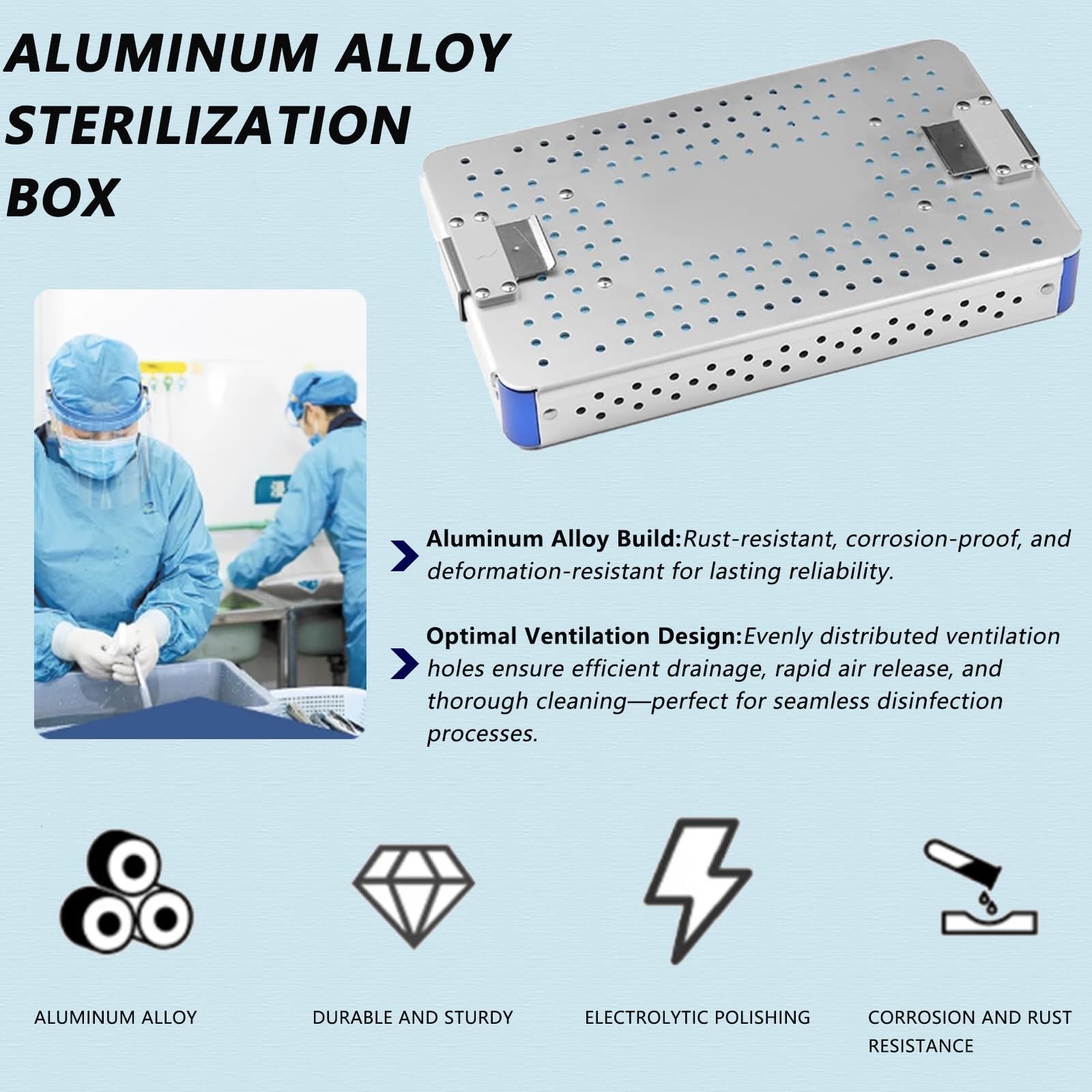 Caja de Esterilización de Aluminio con Tapa Cerradura por presión y Mata de Silicona, 26 cm L × 16 cm A × 3,6 cm H, Caja de esterilización Liviana para clínicas veterinarias