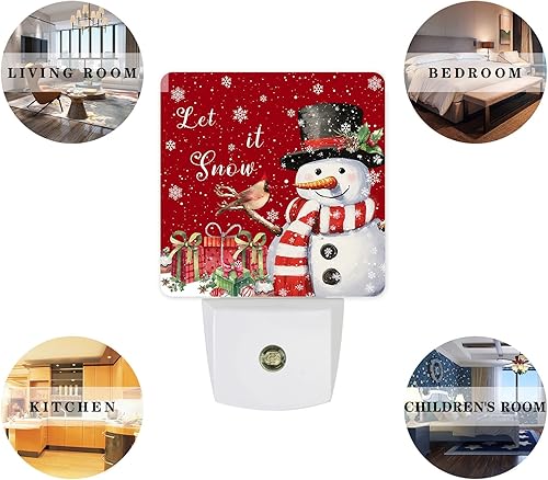 Miniatura 5 de Luces nocturnas de Navidad que se enchufan a la pared, luz nocturna roja con enchufe de muñeco de nieve y pájaro con sensor de luz del atardecer al