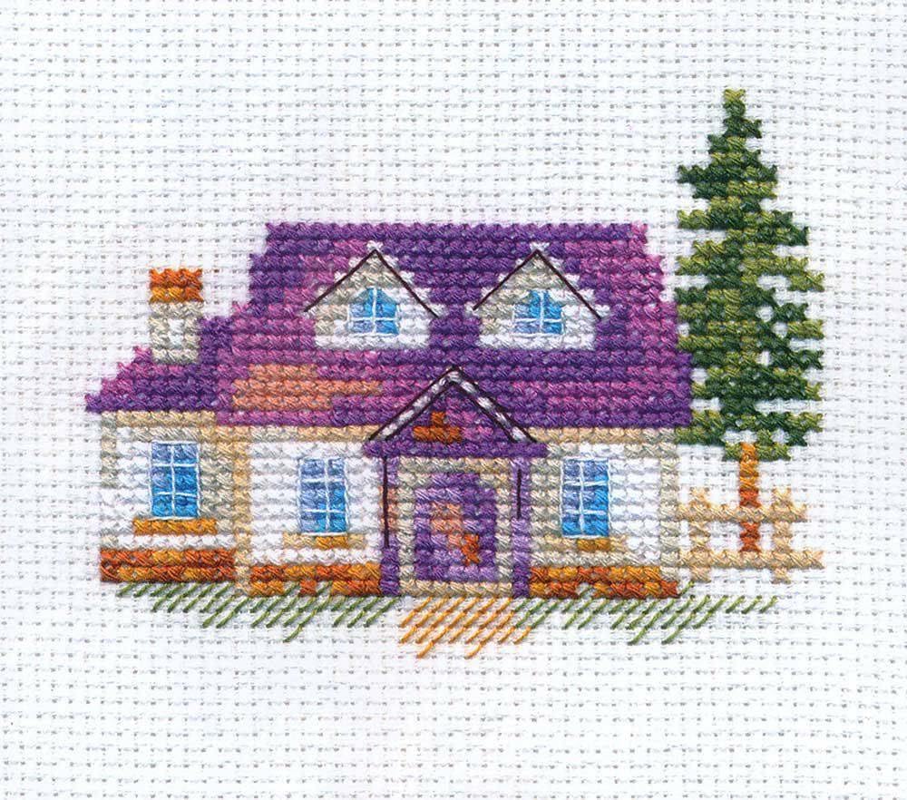 Little House Cross-Stitch kit on Aida 14 Count Canvas. Monochrome Little kit. Easy & Fast Cross Stitch kit by Alisa 0-153