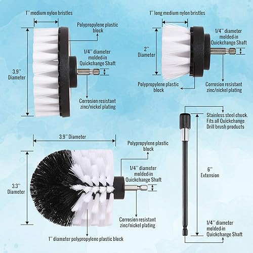 Miniatura 2 de Hiware Kit de 4 piezas de cepillo de taladro para automóvil con accesorio extensible juego de cepillos eléctricos de cerdas suaves para limpieza de