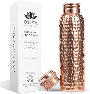 Otiem 100% Copper Water Bottle for Drinking Water, 34 Oz Hammered Finish – Stay Hydrated and Enjoy Ayurvedic Benefits – Leak-Proof, Temperature Retention, Eco-Friendly Design – Durable Copper Bottle