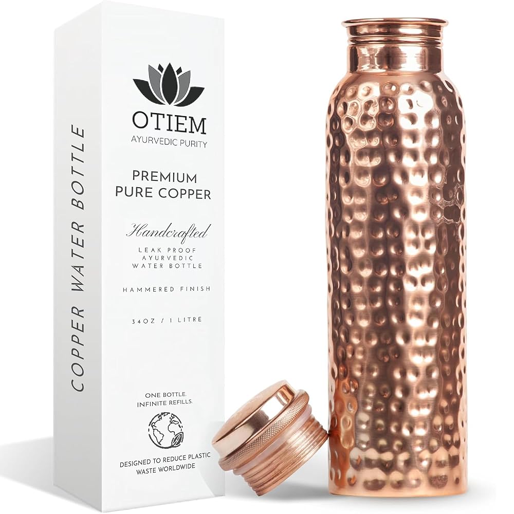 Otiem 100% Copper Water Bottle for Drinking Water, 34 Oz Hammered Finish - Stay Hydrated and Enjoy Ayurvedic Benefits - Leak-Proof, Temperature Retention, Eco-Friendly Design - Durable Copper Bottle