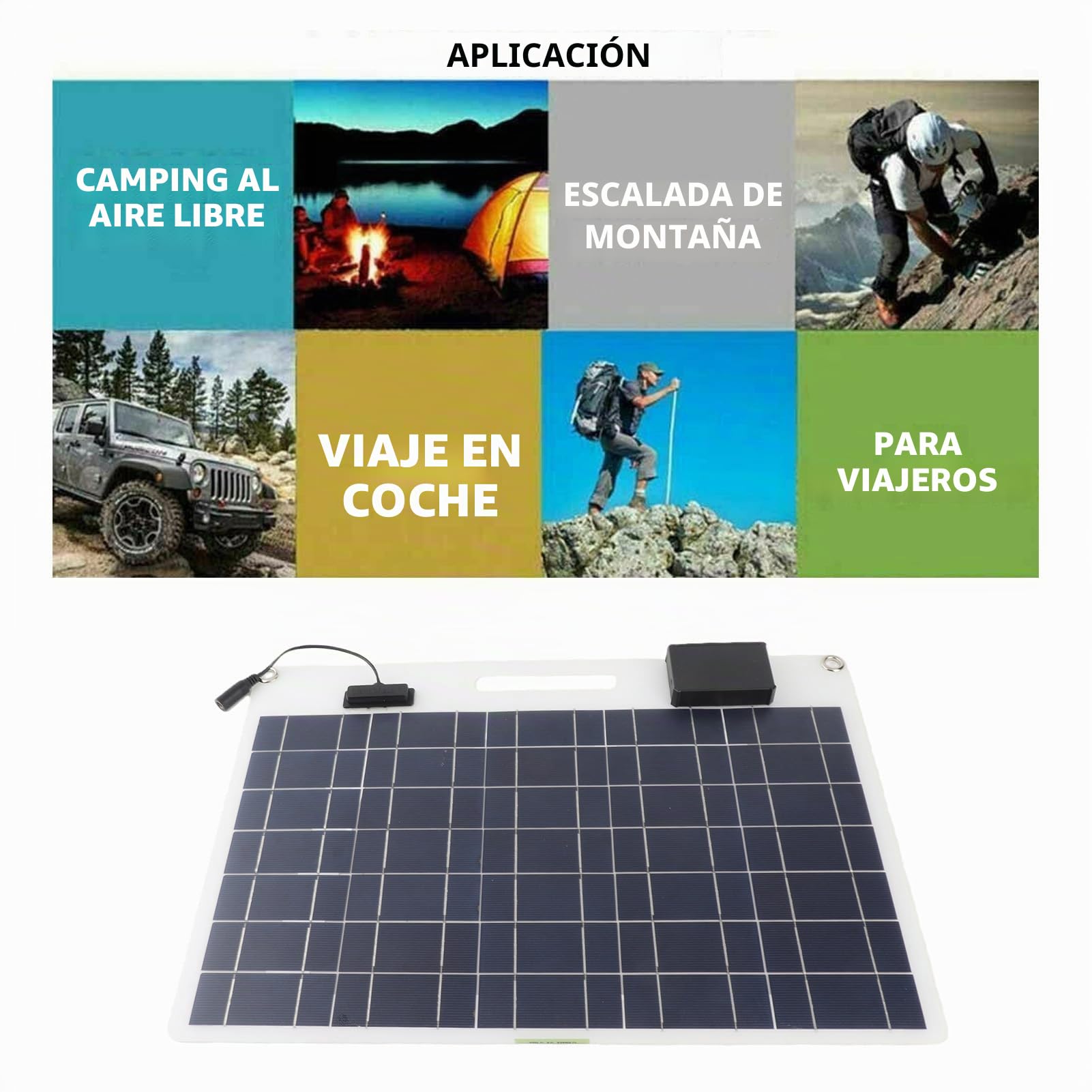 Kit de Panel Solar de 100 W, Panel Solar Portátil Monocristalino de 12V 24V con Controlador de Carga de 100 A, Cargador Solar para Vehículos Recreativos, Marinos, Remolques