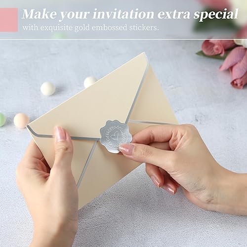 Miniatura 4 de PigPotParty 500 unidades de sobres plateados en relieve, sello de sobre de papel de aluminio para el día de San Valentín, invitaciones de boda,