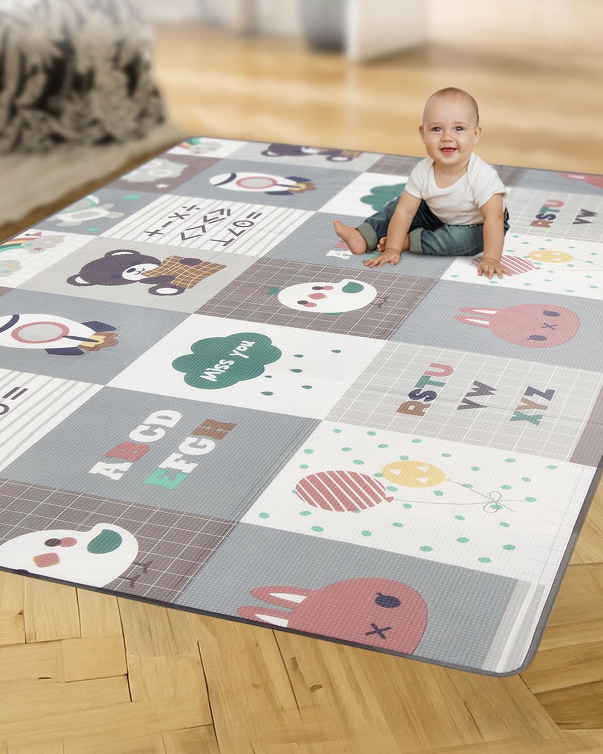 Play Nation Premium Double Sided Waterproof Play Mat for Babies 0 to 2 Years, 8mm Thickness, Baby Mats for Floor, Newborn Learning Floor Mat, Large & Foldable Crawling Carpet, 6X4 Feet, Educational