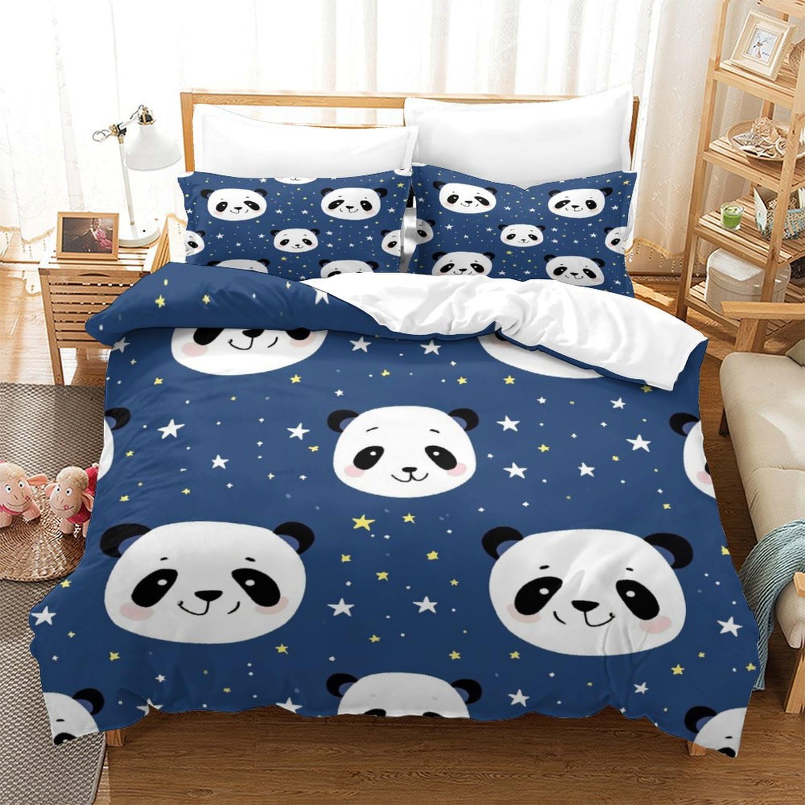 Housse de couette 260x220 cm motif panda anti-plis pour lit garçon et fille