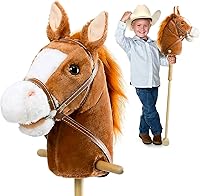 HollyHOME Dark Brown Stick Horse with Wood Wheels & Realistic Neighing Galloping Sounds - Handcrafted Hobby Horse for Kids Toddlers 36"