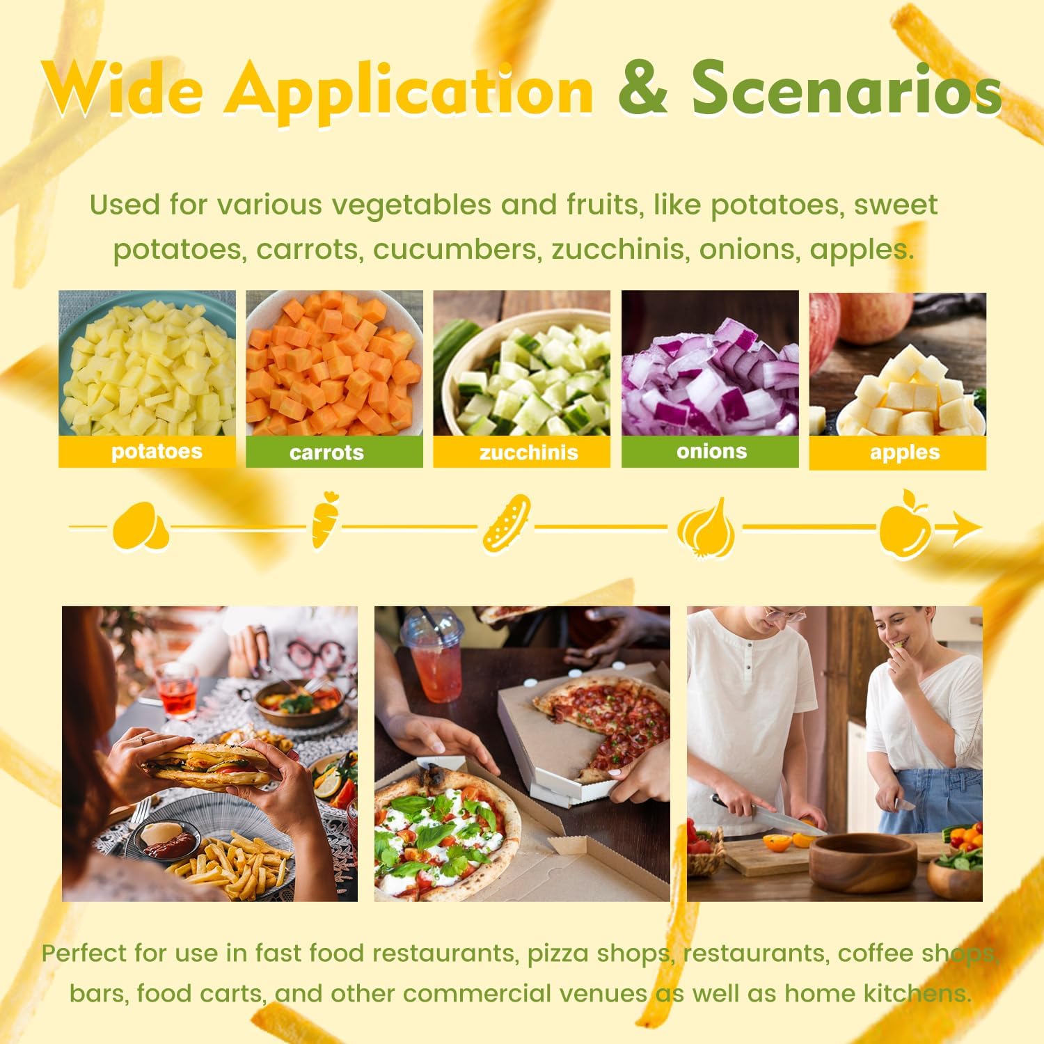 Upgraded French Fry Cutter with 5 Blades Electric Potato Cutter Professional French Fry Maker Cutter for Commercial, Household Stainless Steel for Sweet Potatoes, Cucumbers