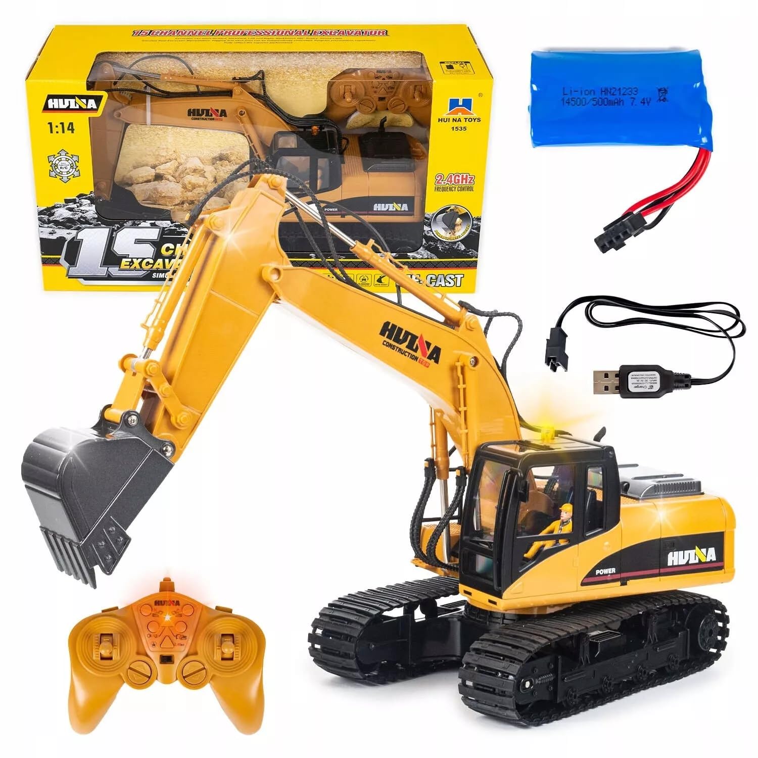 HNR 3in1 15-Channel RC Excavator Toy, 1:14 Scale Construction Vehicle with Lights & Sound, Full Functional Remote Control Digger for Adult (Super Powerful, Professional Grade)