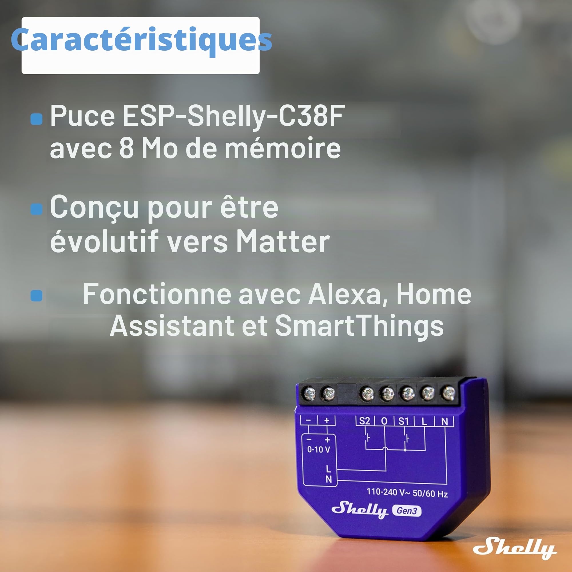 Shelly Dimmer 0/1-10V PM Gen3 - Variateur de Lumière connecté, Gradateur Wi-Fi pour LED, Halogènes avec Mesure de la consommation, Compatible avec Alexa, Google Home, KNXnet, Contrôle par app