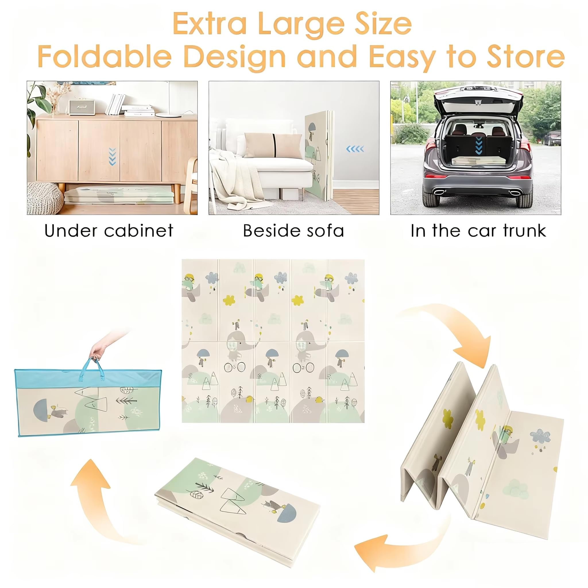 Tapis de Jeu pour Enfant Bebe 150x180x1cm Tapis de Sol XXL en Mousse Epais Pliable Reversible - 2 DESIGN DIFFERENTS - Tapis d'éveil pour Bébé - Tapis de Sol Bebe Favorisant Le Développement Sensoriel