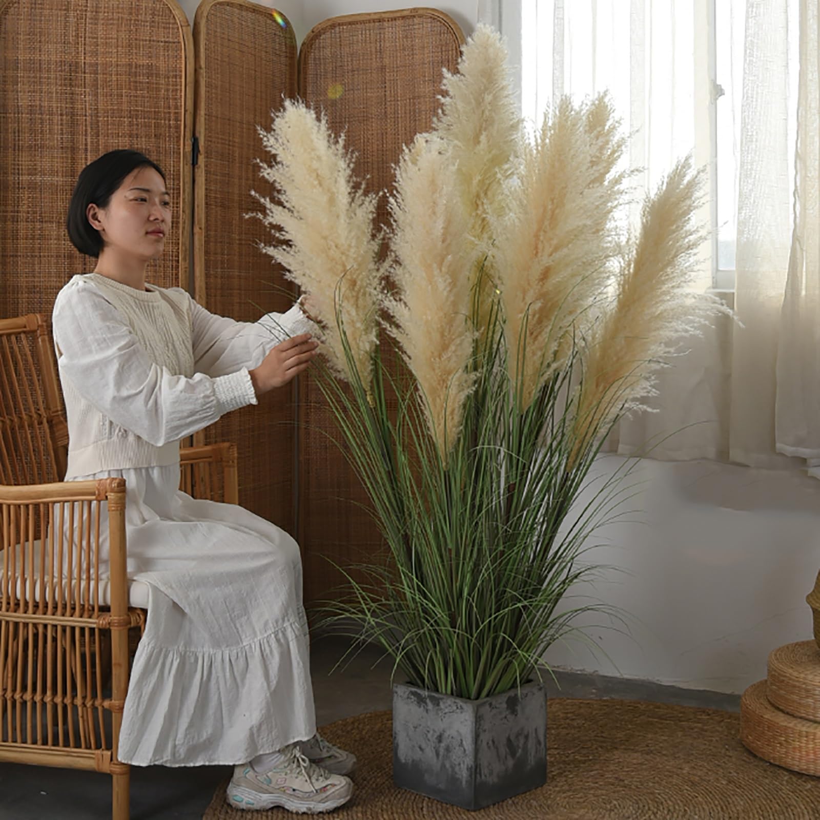 Natürliches Getrocknetes Großes Pampasgras, 5–11 Stiele, Extra Groß und Flauschig, Künstliche Pflanzen for Minimalistische Wohndekoration und Hochzeiten, Partys(150cm/59.0in)
