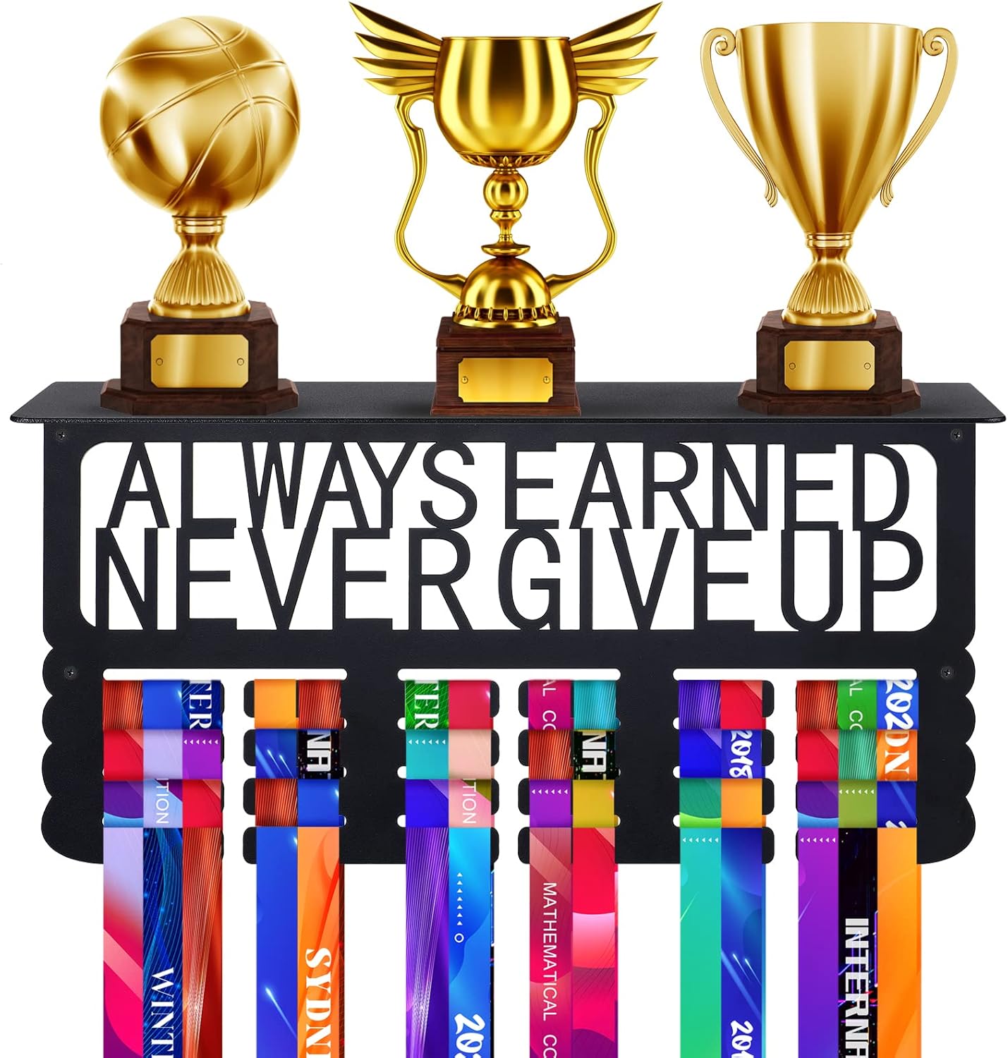Biggun Metal Trophy&Medal Display Shelf - Easy to Install Medal Hanger with Trophy Shelf, Holder for Running Race Wrestling Medals