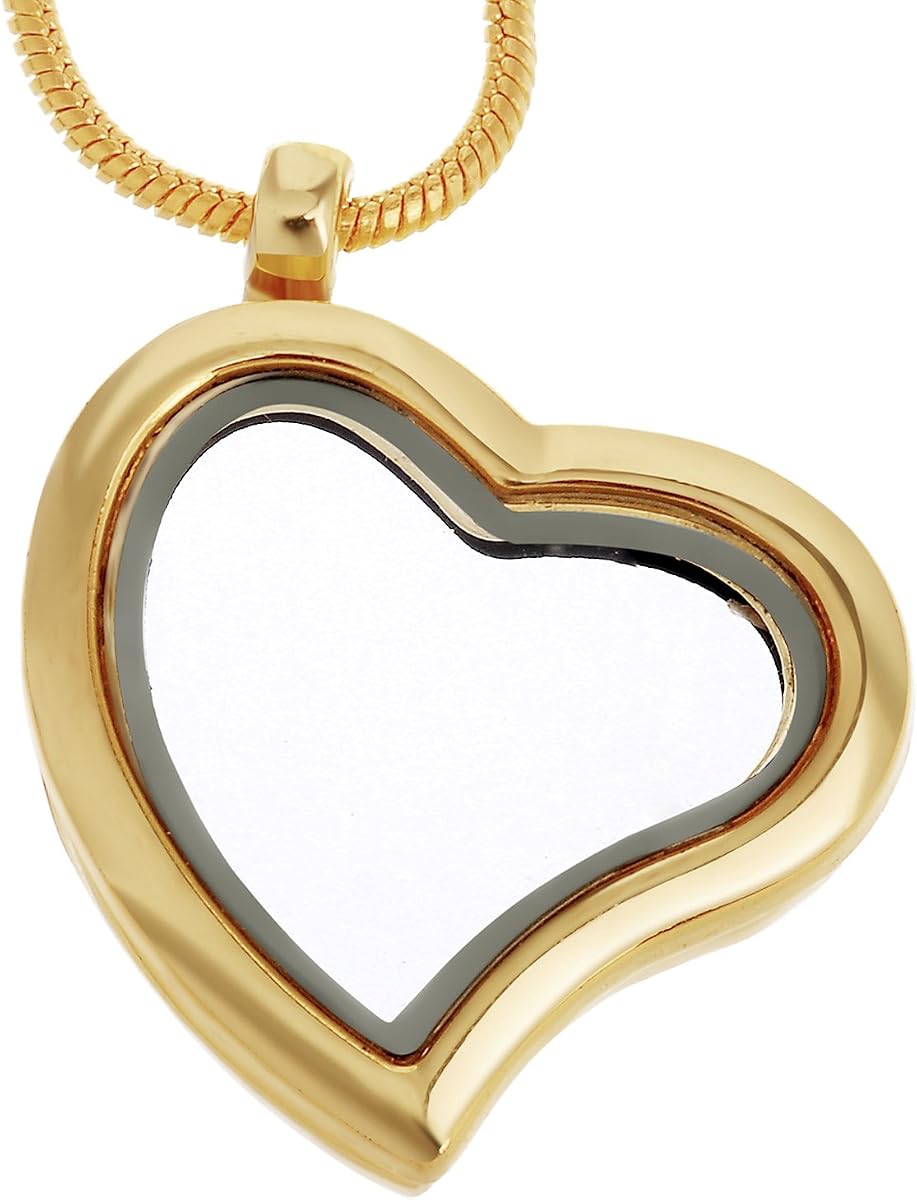 RUBYCA Living Memory Corazón Locket Cadena de Serpiente Collar Cristal Flotante Charm DIY Tono Dorado 10 Piezas