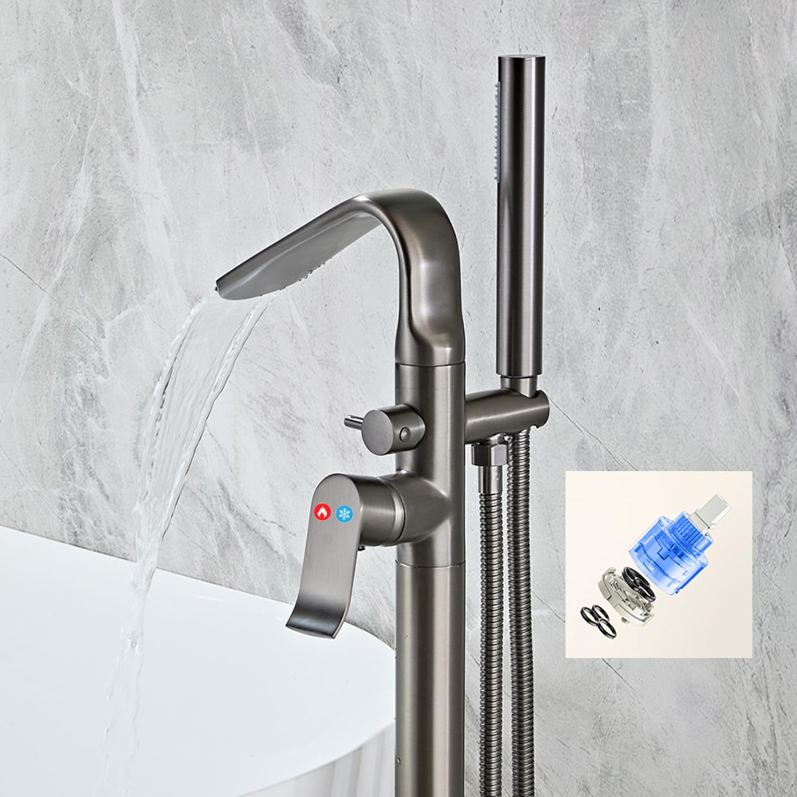 BiaoTeng Grifo Bañera Independiente con Cascada Gris Laton