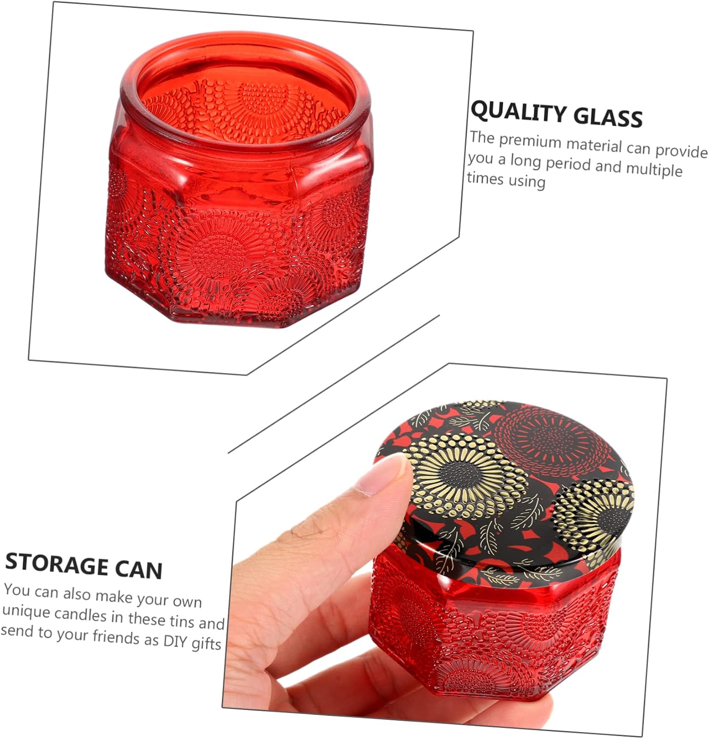 DOITOOL 14pcs Embossed Glass Candle Jars Lids Round Storage Containers for Candle Making Holders for Special Occasions and Home Decor