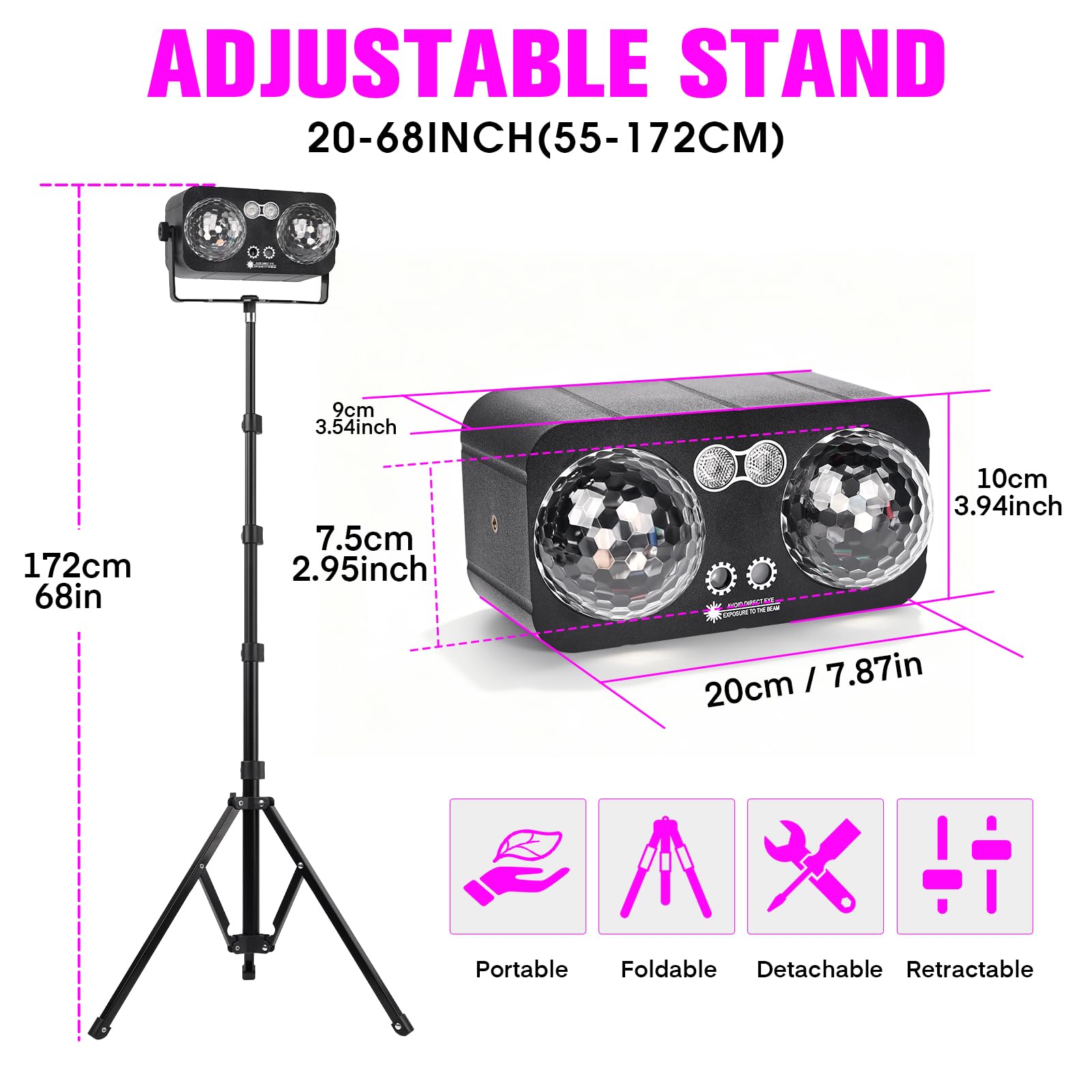 Luci da discoteca LED RGB 6 in 1 con supporto e telecomando, controllo musicale, portatili per feste ed eventi