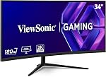 Moniteur de jeu incurvé ViewSonic VX3418C-2K de 34 pouces UltraWide QHD 1440p avec 180Hz, 1ms, 21:9, ergonomie avancée, FreeSync Premium, HDR10, entrées HDMI et DisplayPort