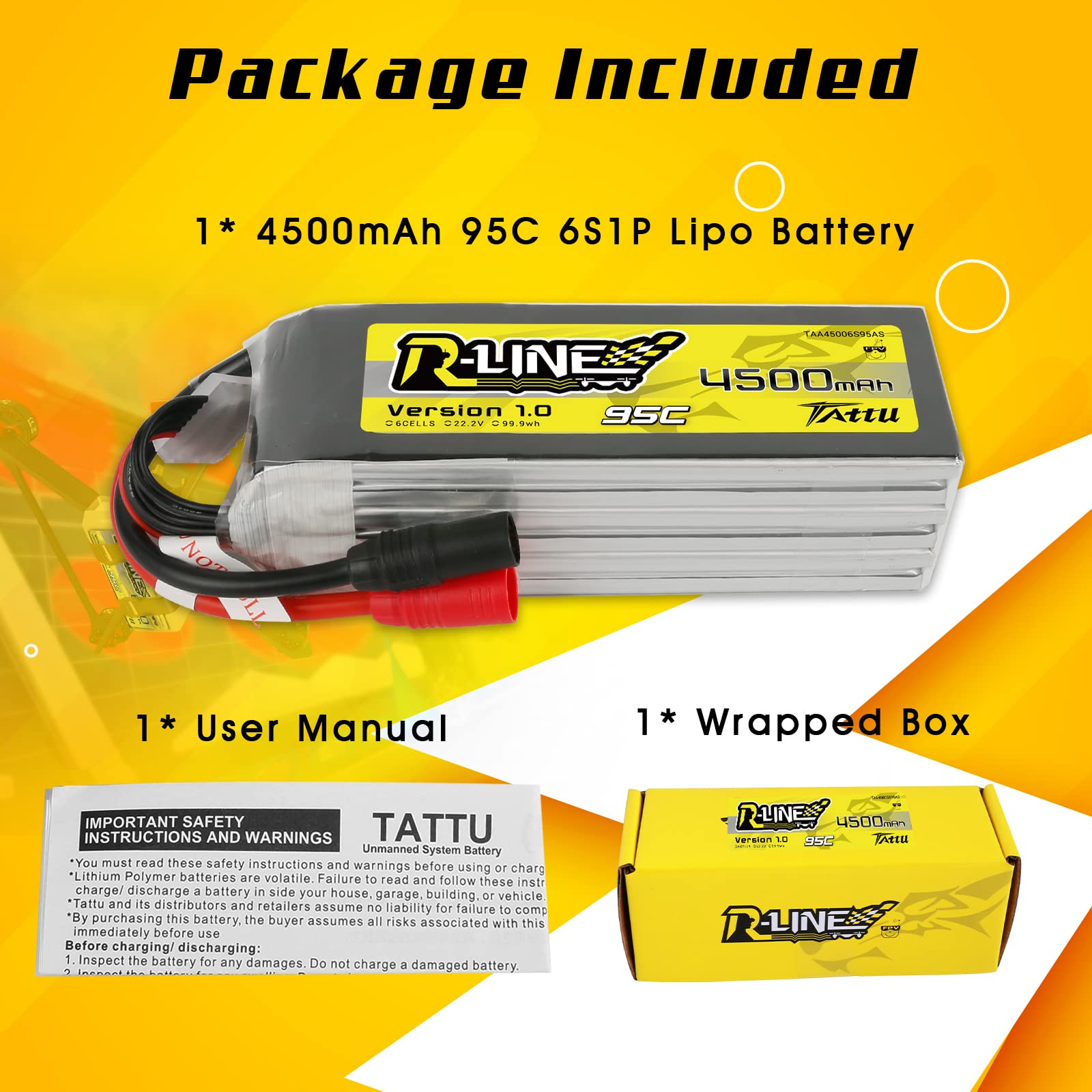 Tattu Lipo 6S RC akumulator 4500 mAh 95C 22,2 V Softcase akumulator z wtyczką AS150 do Plug for FPV Racing Quadcopters UAV, RC Car RC Boat RC Heli Airplane