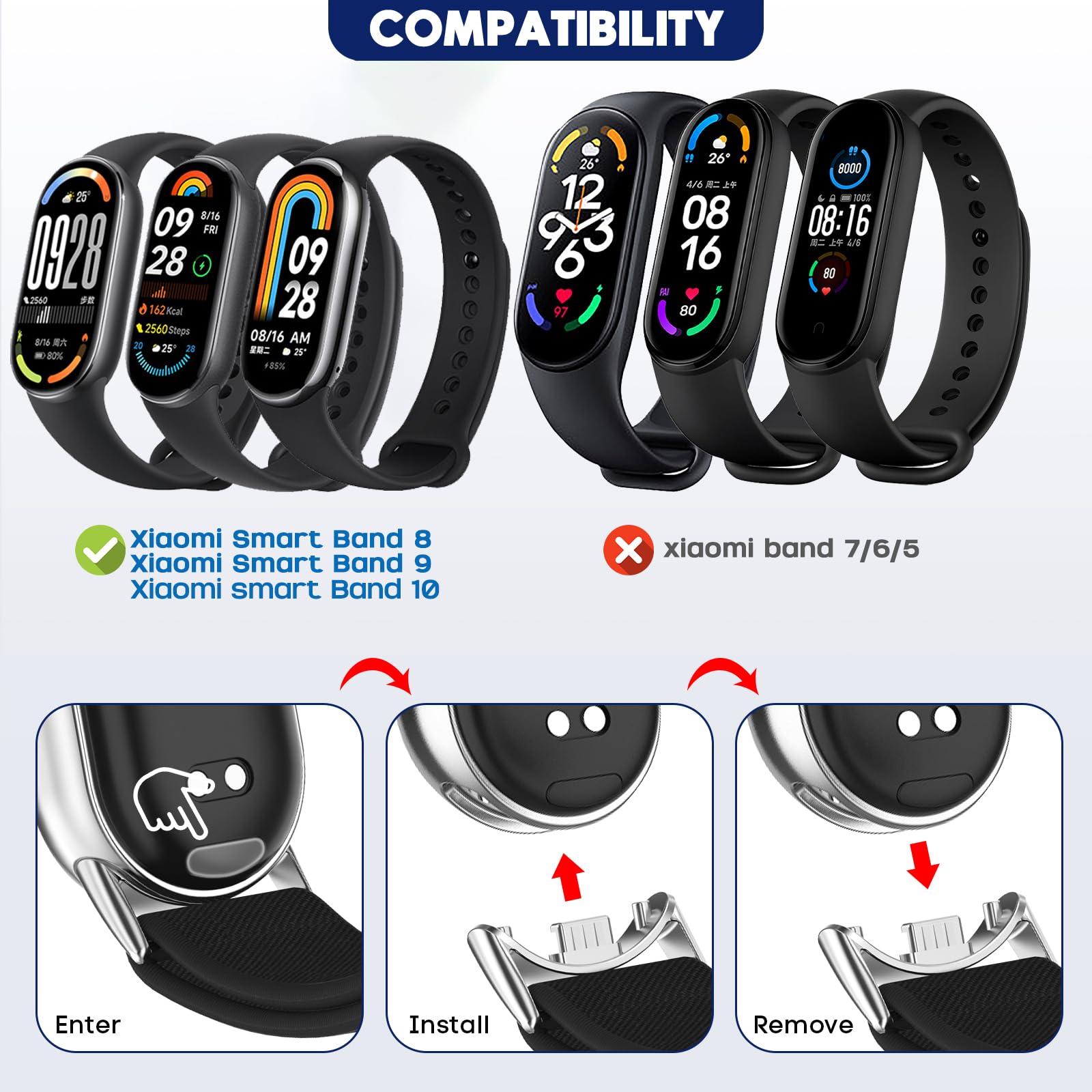 2 Piezas Correas de Nylon Compatibles con Xiaomi Band 10/9/8, Pulsera Tejida para Miband 8/9/10 Accesorios, Resistente al Agua, Transpirable, Ligero, Suave, Cómodo, Unisex Pulseras Deportivas