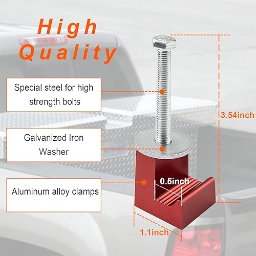 Miniatura 4 de Abrazaderas de montaje en cruz en J para caja de herramientas de camioneta Pickup (4 PIEZAS, Rojo)