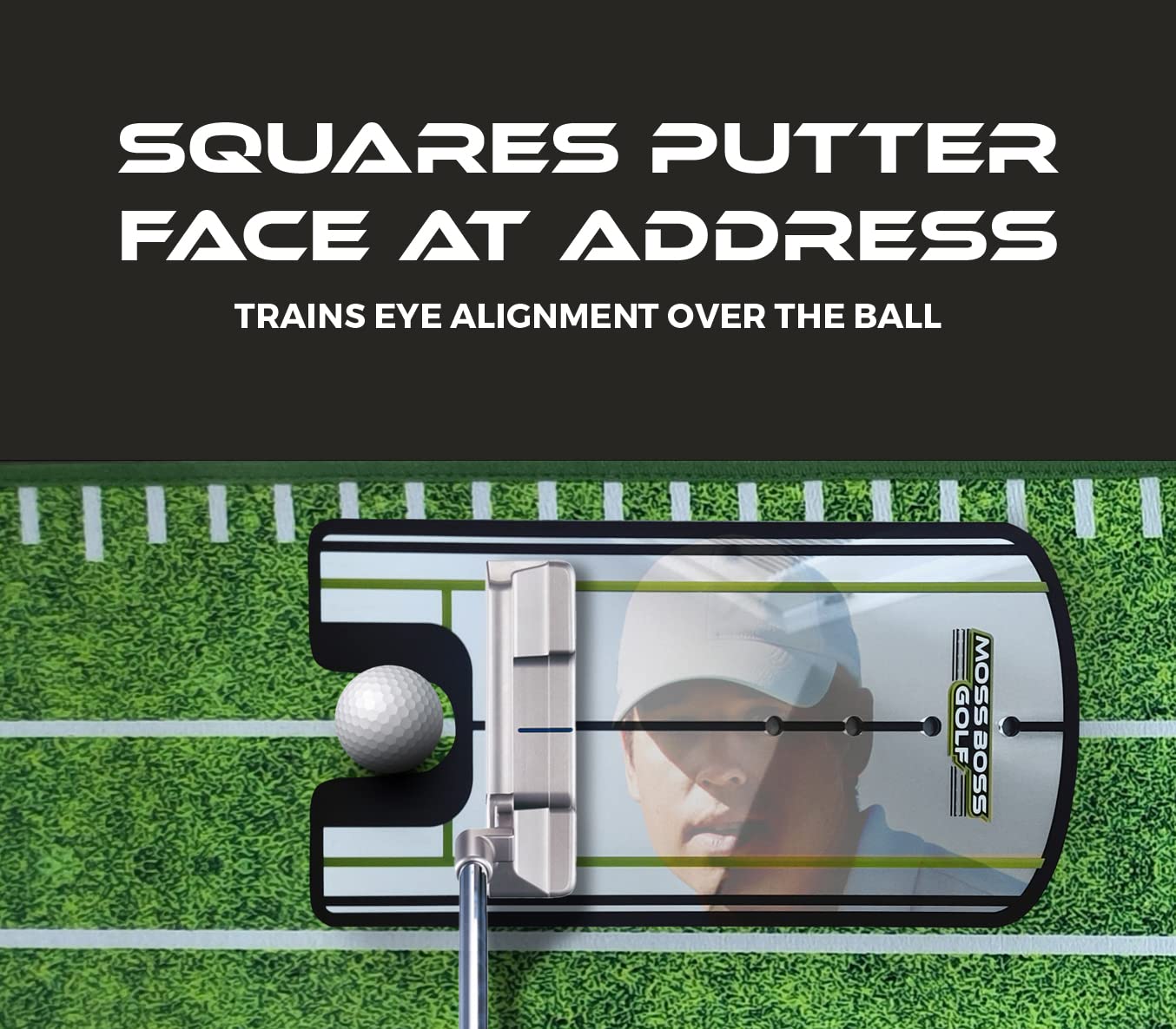 Moss Boss - Tapete de práctica de Golf con Espejo de Putting o Tutor de puting, tapete de práctica de Golf para Interiores con Pista de Retorno automático de Bolas para Mini Juegos y práctica en casa
