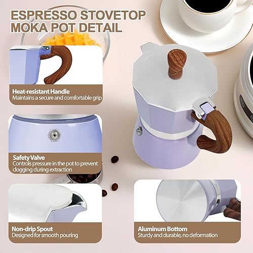 Miniatura 4 de Cafetera de aluminio 6 tazas de 10.1 fl oz Moka Pot Express, estufa de café expreso colorido, cafetera italiana clásica, Greca Café, máquina de moca