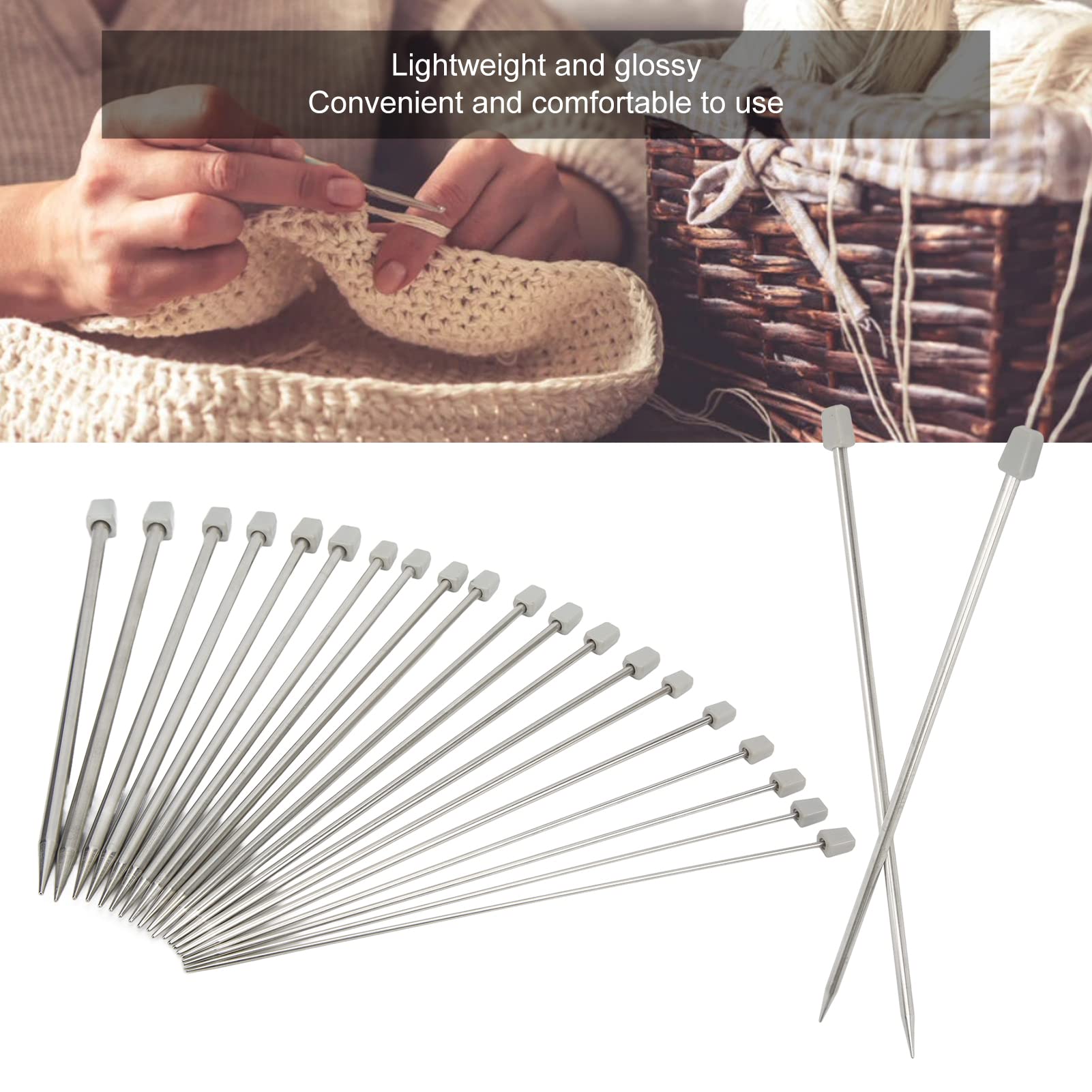 22Pcs Set di Aghi da Maglia in Metallo Lucido 25cm in Acciaio Inossidabile, Knit Weave Craft Strumenti per Cucire Fai da Te Aghi da Maglia Artigianali per Calze, Sciarpe, a Maglia