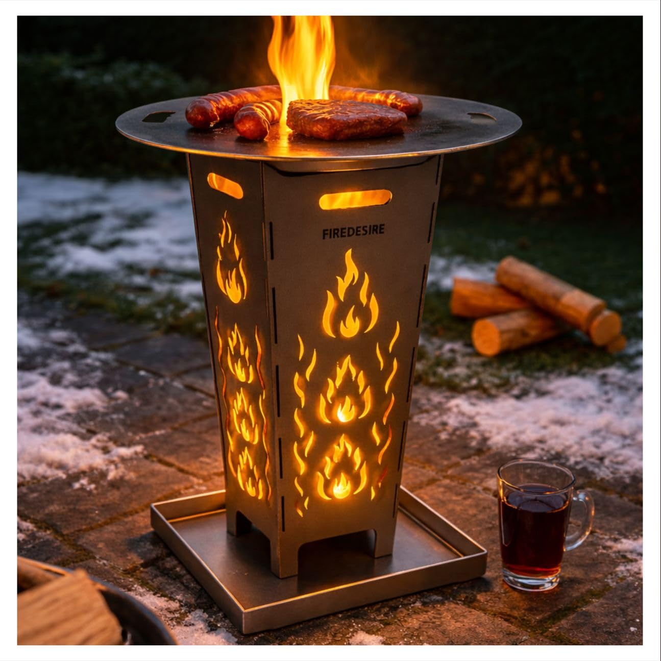 FireDesire Feuerkorb 80cm + Grillplatte + Ascheschale, Feuertonne, Feuerschale, Grilltonne, Ofen, Terassenofen, Grill