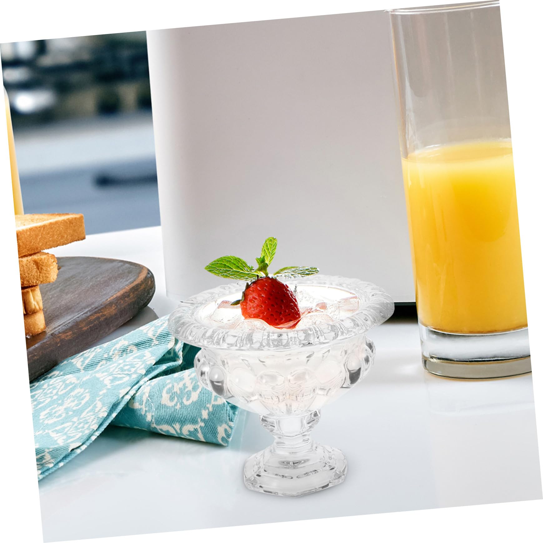 VANZACK Coppe Gelato in Vetro Stile Europeo Piede, 2 Pezzi | Parfait Cups per Dessert, Vetro Trasparente Rilievo, Vacanze Estive e Eventi in Cucina