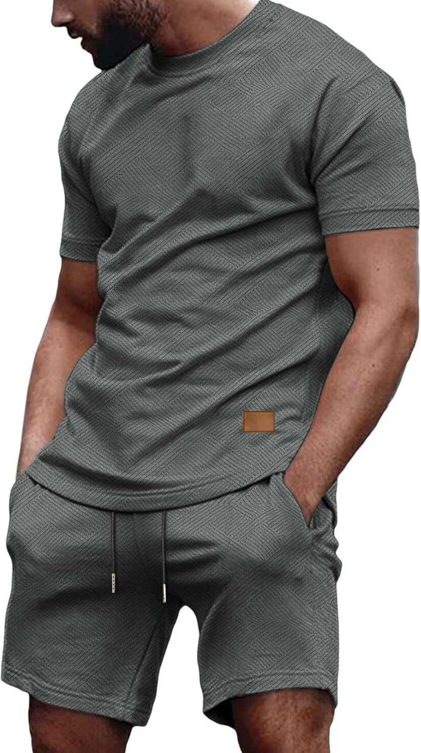Vssjavun Men's Track Suits 2 Piece Outfits Casual Short Sleeve Shirt and Shorts Set Sweatsuit Summer Tracksuit