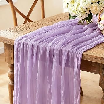 6Pcs Lilac Table Runner, 10FT Rustic Gauze Lavender Table Runner 35*120inch Boho Table Runners for Wedding Bridal Shower Baby Shower Table Centerpiece Decorations