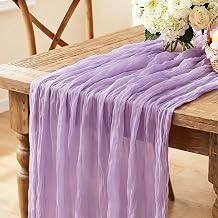 6Pcs Lilac Table Runner, 10FT Rustic Gauze Lavender Table Runner 35*120inch Boho Table Runners for Wedding Bridal Shower Baby Shower Table Centerpiece Decorations