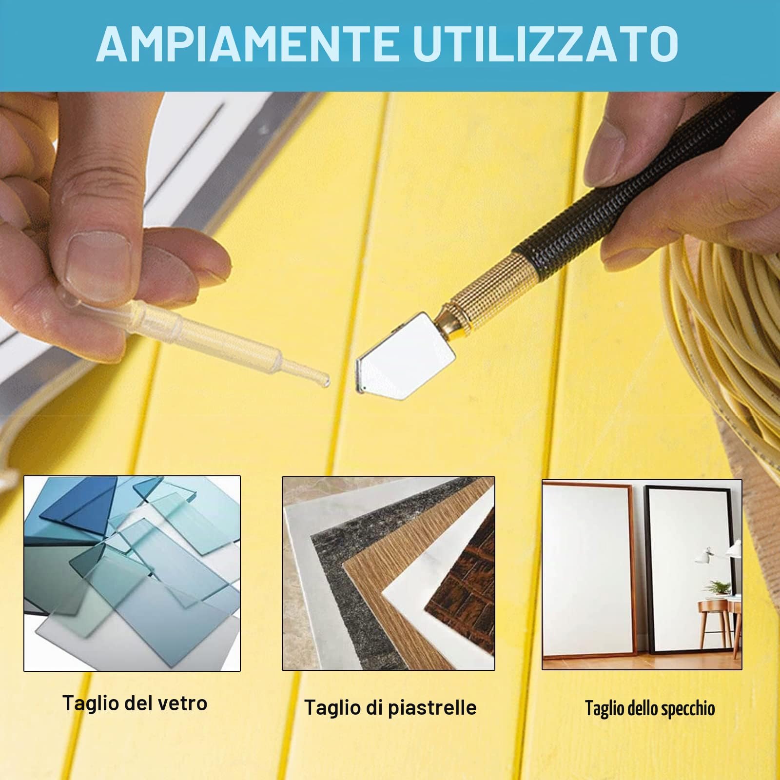 Taglierina in Vetro, Taglia Vetro Piastrelle, 5 Pezzi Strumento Tagliavetro, Tagliavetro per Vetro, Tagliavetro, Taglierina Professionale in Vetro, Glass Cutter per Vetro Specchio Piastrelle