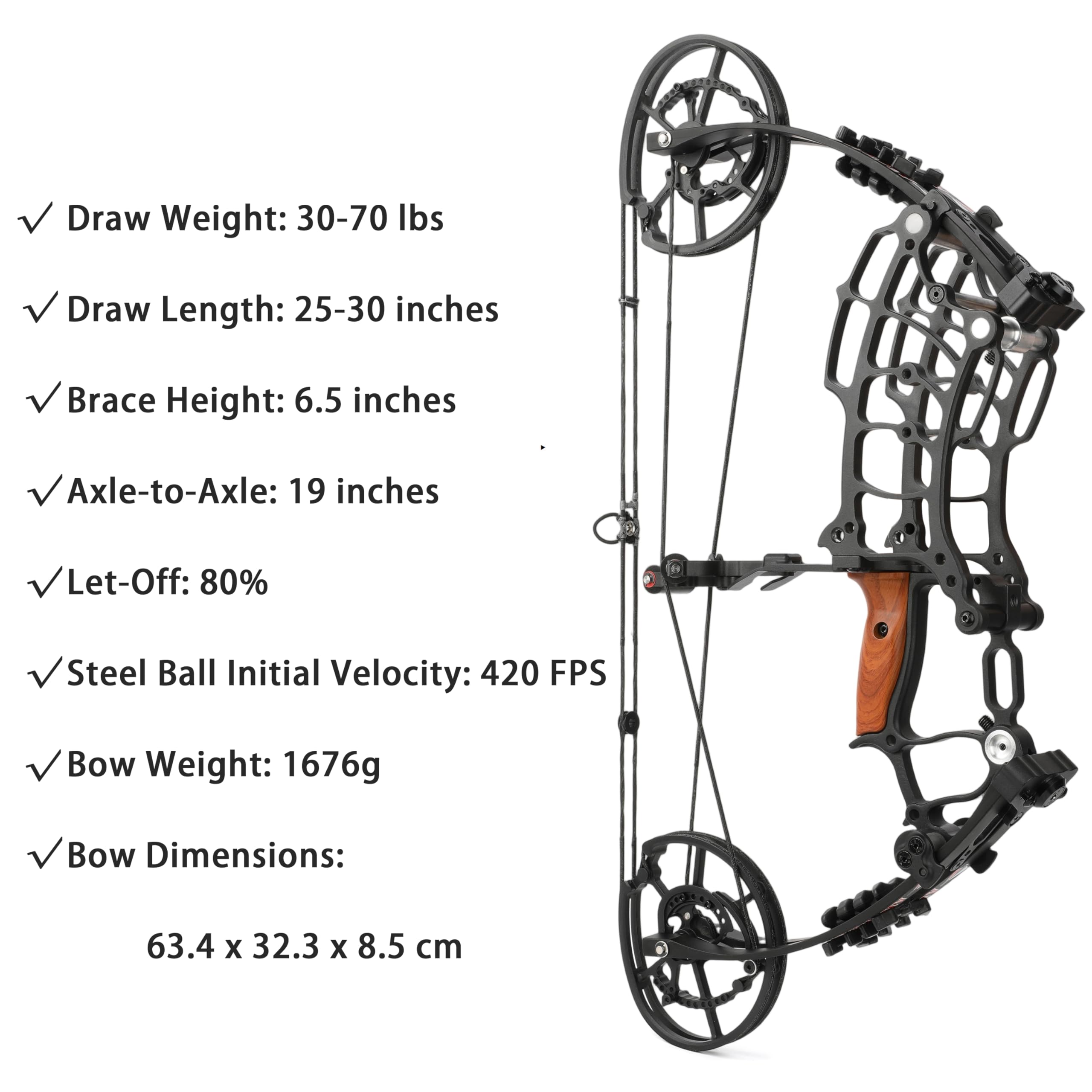 Set arco compound 30-70 libbre Palla d'acciaio e freccia Archi da caccia a doppio uso per tiro con l'arco Pesca con l'arco Let-off: 80% 420 FPS