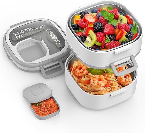 Caja Bento de doble capa para niños, lonchera extraíble y compartimentos de acero inoxidable, a prueba de fugas, caja Bento con portátil y