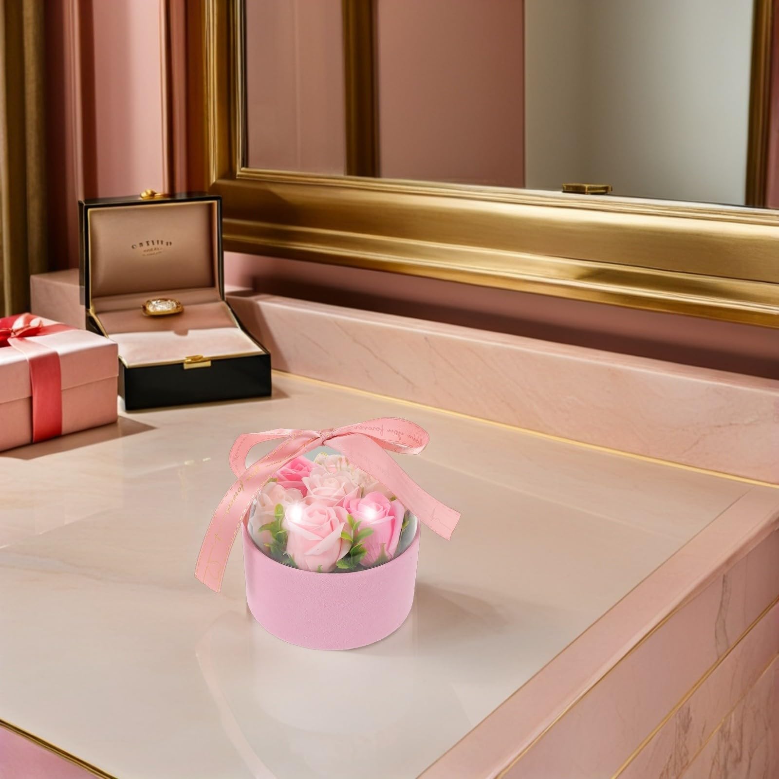 Toyvian 4 Pezzi Rose di Sapone Profumate Rosa in Scatola Regalo Elegante | Fiori Decorativi Creativi, Freschezza Delicata e Duratura, per Mamma o Fidanzata, Natale e San Valentino