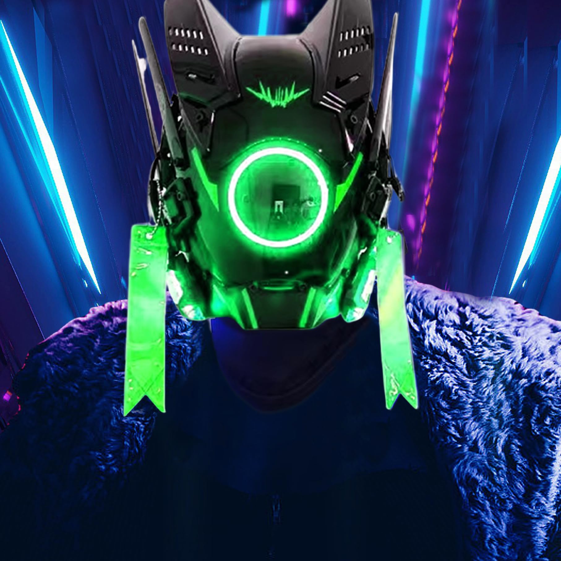 Masque punk, casque cool à lumière ronde LED, cyber-masque de style futuriste Techwear pour fête, festival de musique, cosplay