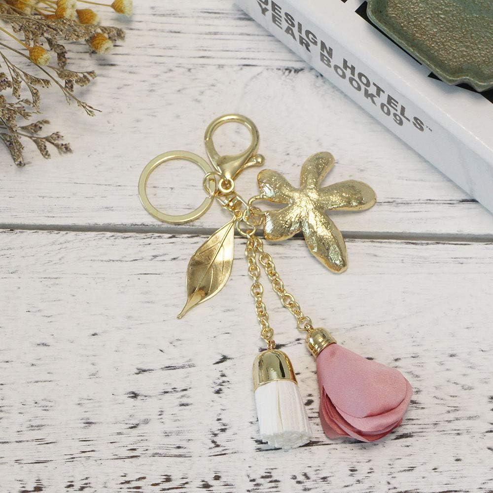 Flower Keychain Rhinestone Tassel Leaf Key Ring Women Wallet Bag Pendant Charms - Image 7