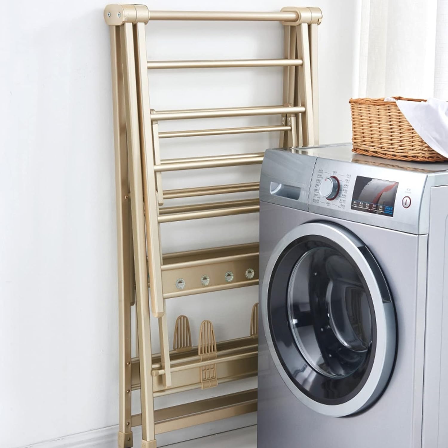 Foldable Clothes Drying Rack - Aluminum Alloy Indoor/Outdoor Double-Layer Airer, Space-Saving Floor-to-Ceiling Drying Rack for Quilts & Garments, Portable & Durable Gold Finish