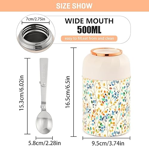 Miniatura 3 de MCHIVER Leaves Spots Branches Food Jar with Spoon Stainless Steel Vacuum Insulated Food Container 17 oz Soup Thermos for Adults