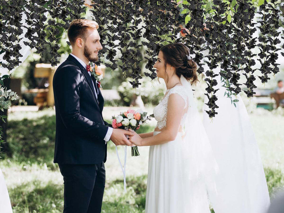 U'Artlines Künstliche Glyzinien-Ranken (2,20 m Gesamtlänge), Rattan-Girlande, zum Aufhängen, Seidenblumen, für Zuhause, Party, Hochzeit, Dekoration, 24 Stück, Schwarz