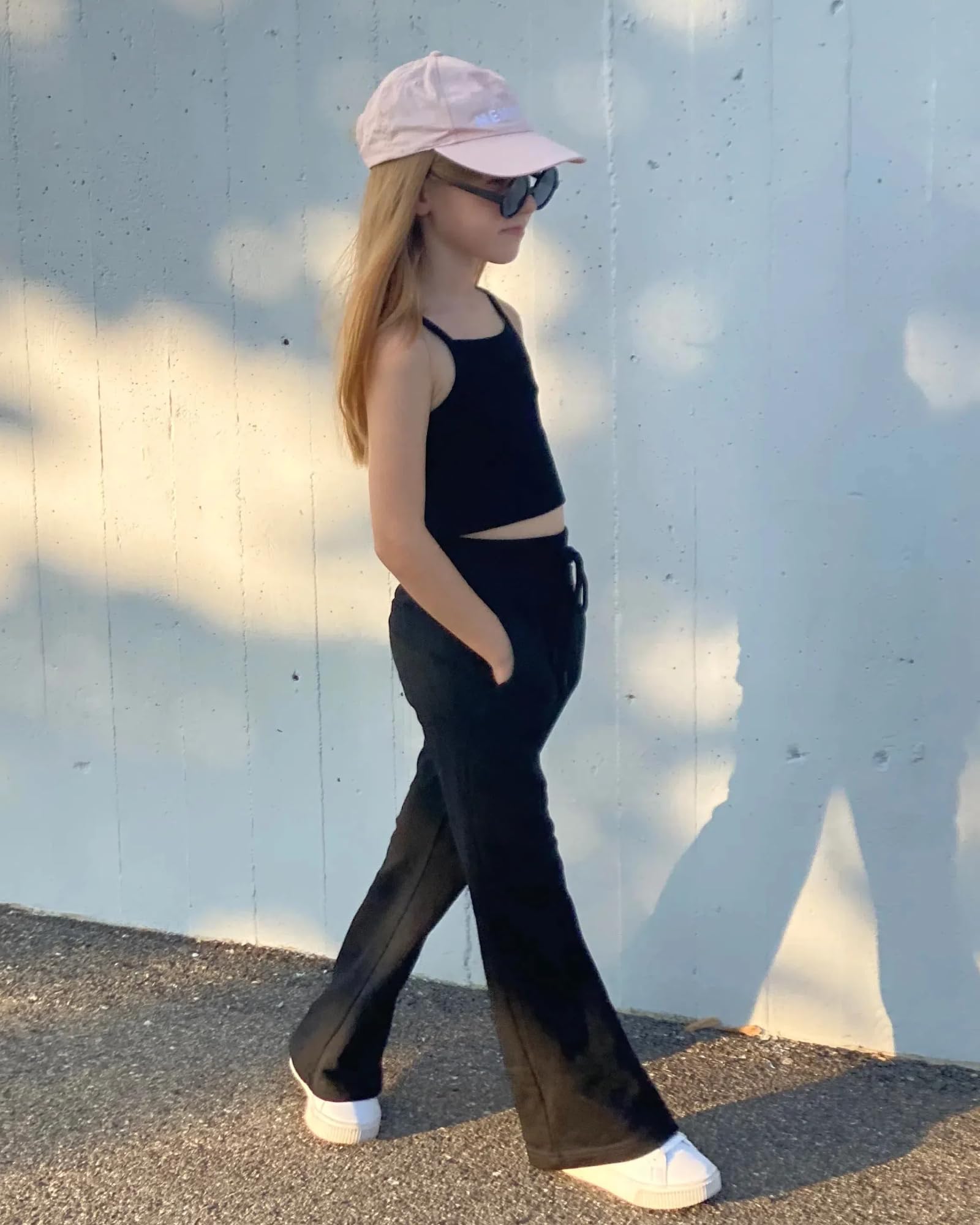 Pantalones de Niña Cintura Elástica Uniforme Escolar Lisos Acampanados Deporte