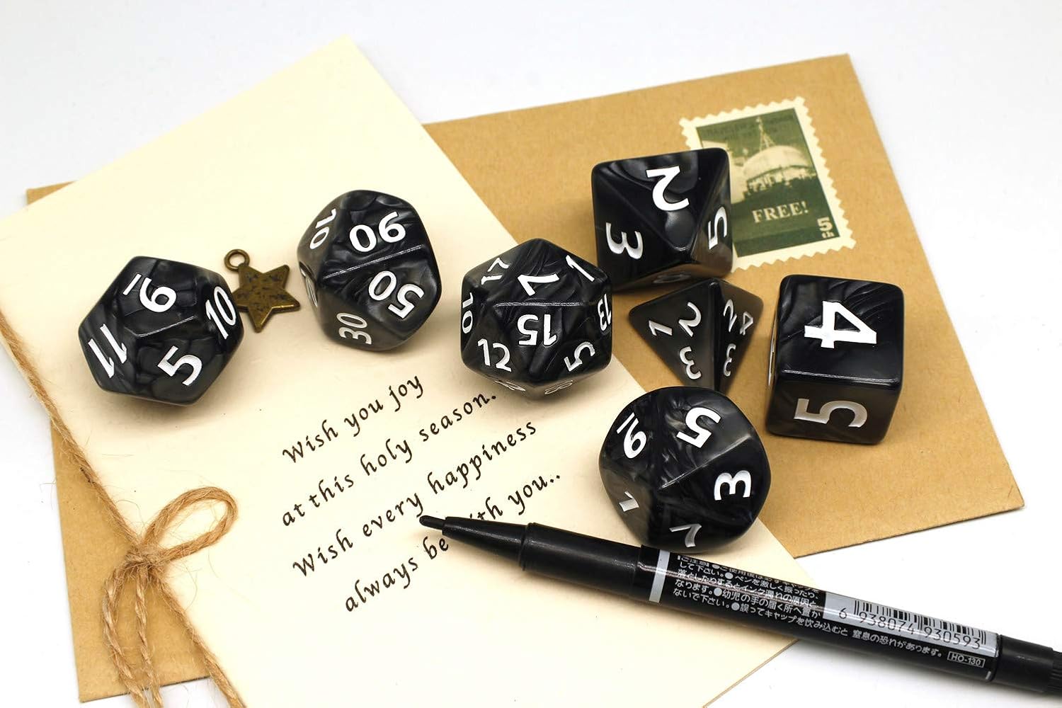 Dungeons and Dragons D&D Giant Black 25mm Polyhedral Dice Set - RPG Dice Bag, Pathfinder, MTG