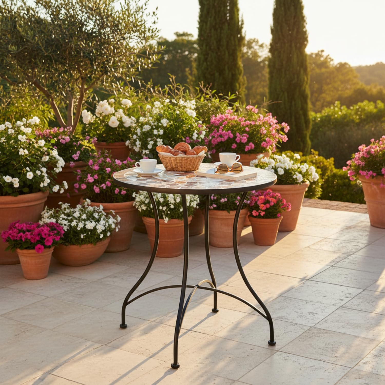 dszapaci Mosaik Gartentisch Balkontisch Rund 60 cm Mosaiktisch Mediterran Beistelltisch Mosaik runder Gartentisch