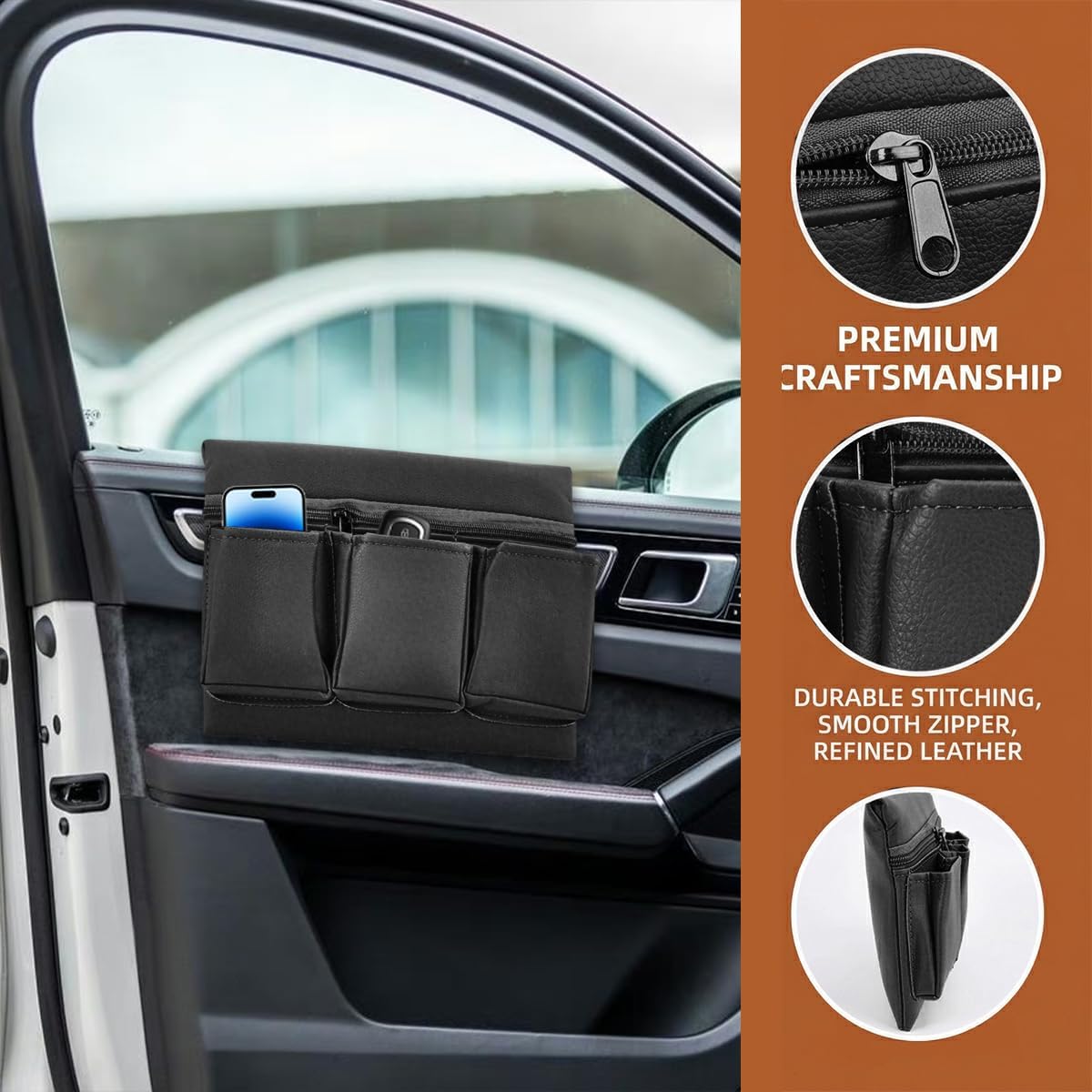 Car Window Armrest Storage Box, Multi-Function Comfortable Vehicle Door Window Arm Rest Pad Organizer, Multiple Pockets Automotive Interior Door Elbow Rest Pad Cushion, Universal Fit (Black)