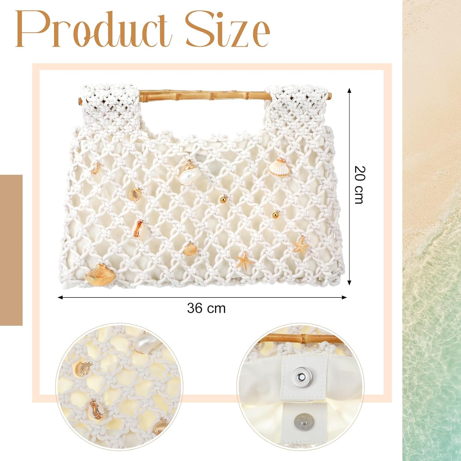 Women Crochet Woven Mesh Handbag Summer Seaside Beach Vacation Straw Tote Purse Wedding Party Gift